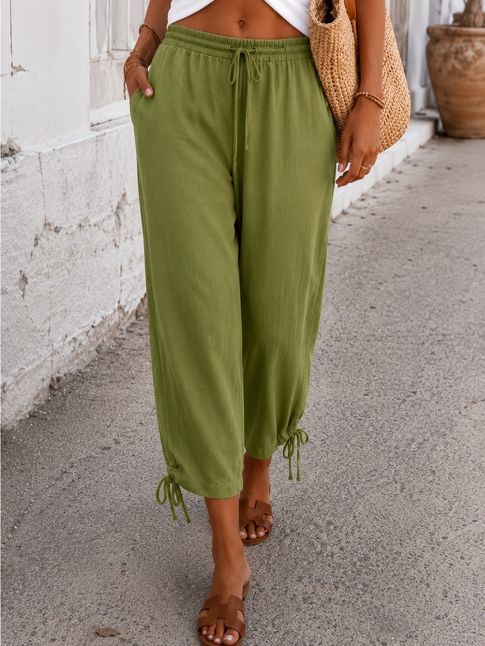 Jules & Leopold Green Linen Blend Drawstring Pants Size L